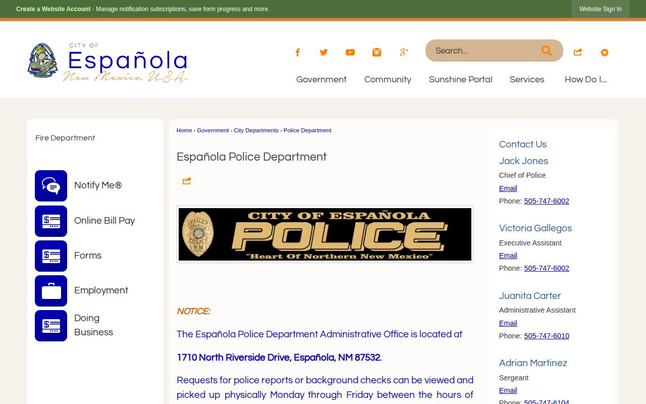 Rio Arriba County Española police booking-record source